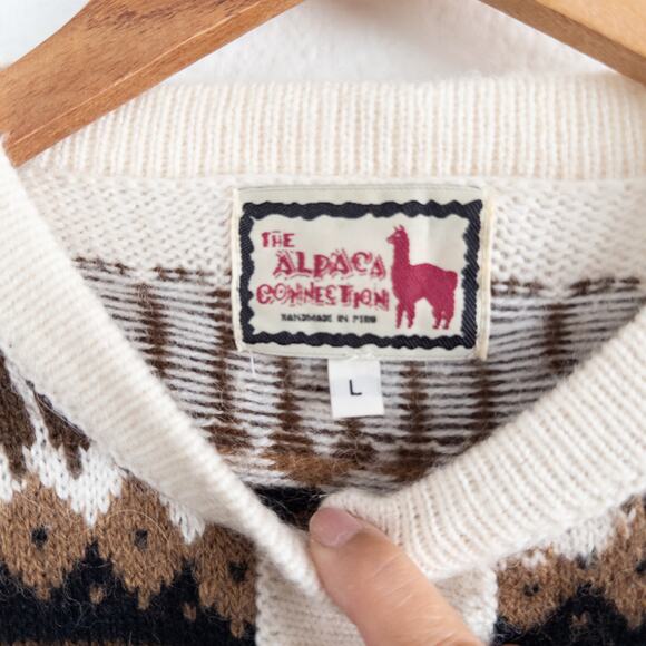 Alpaca Wool Cardigan Sweater In Neutrals Large Peru - Picture 7 of 9